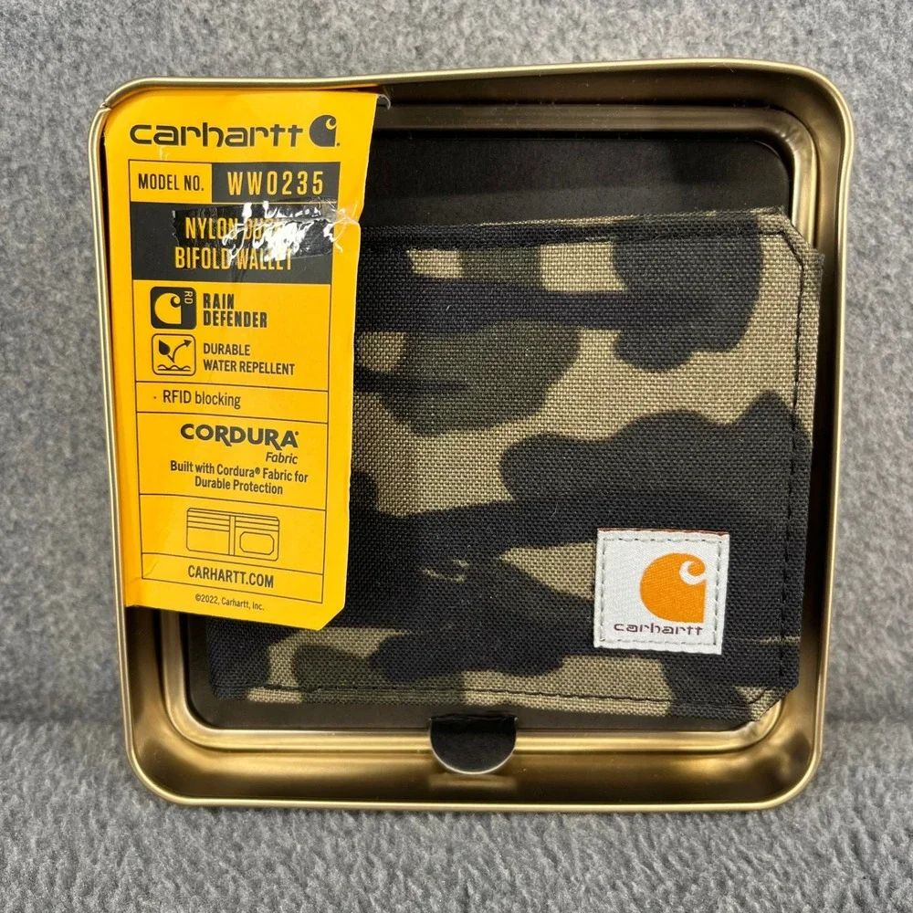 Carhartt Nylon Duck Bifold Wallet Mens OS Camo WW0235 Cordura RFID Rain Defender
